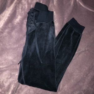 Forever 21: Velvet/Velour Navy Lace up Joggers
